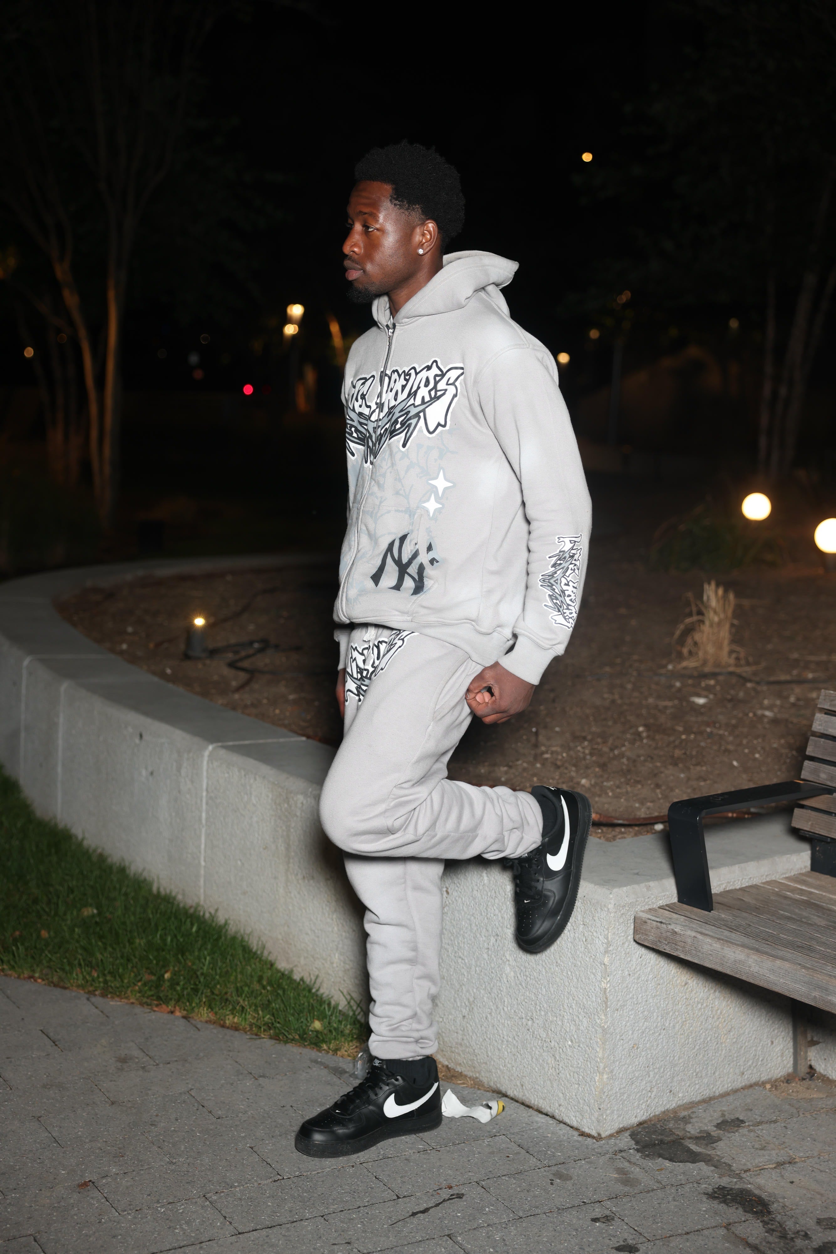 Grey wash-dye zipup sweatsuit
