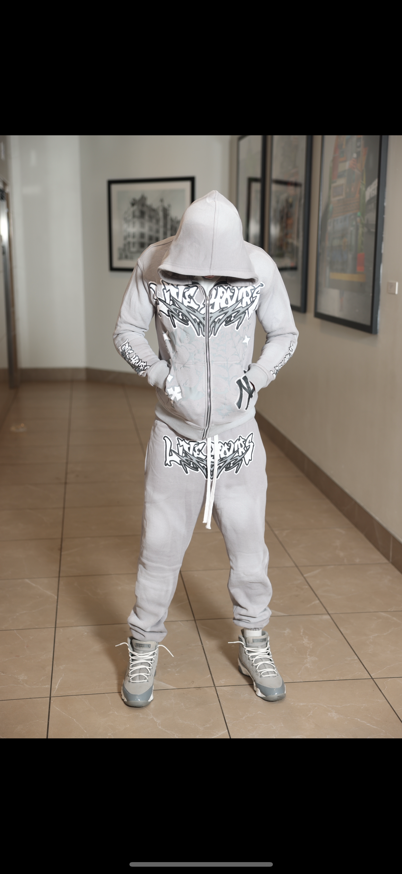 Grey wash-dye zipup sweatsuit